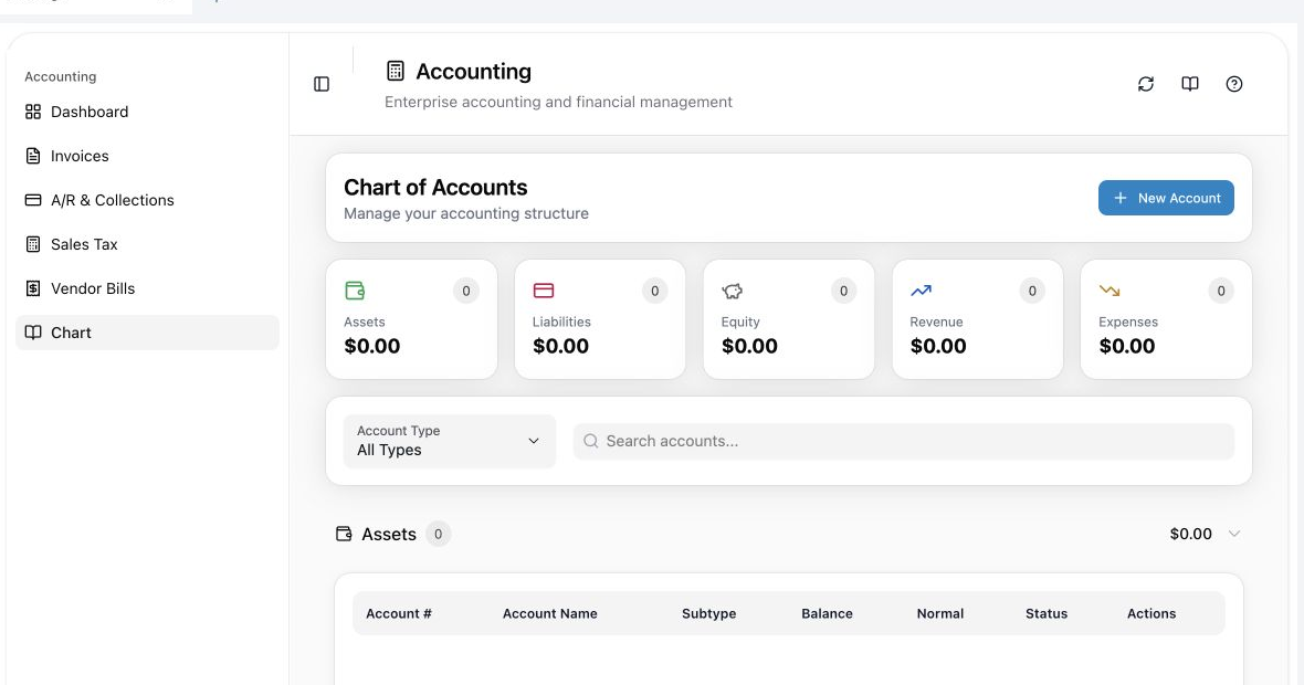 The New Account window with number, name, type, subtype, balance, parent, tax mapping, and active status.