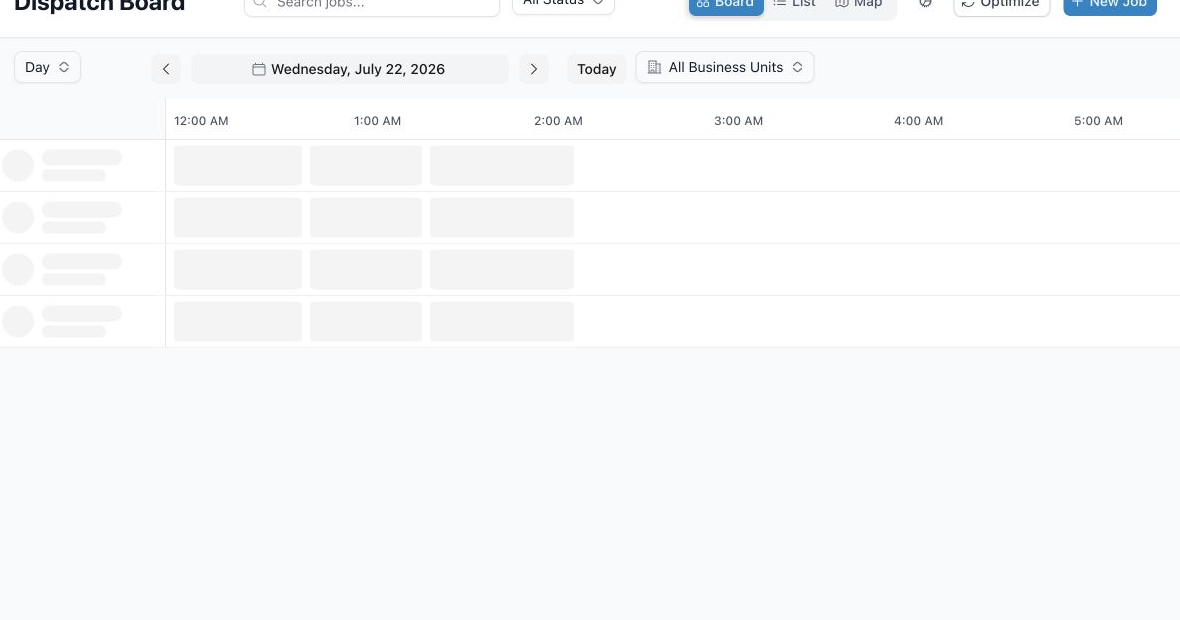 A close-up of technician timelines and the Unassigned Jobs panel.
