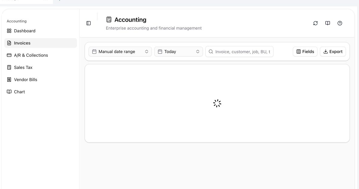 The A/R &amp; Collections workspace with customer balances and aging buckets.
