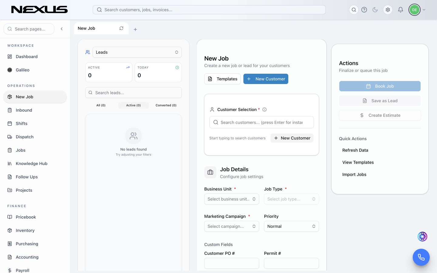 The New Job workspace with Marketing Campaign in the Job Details section.