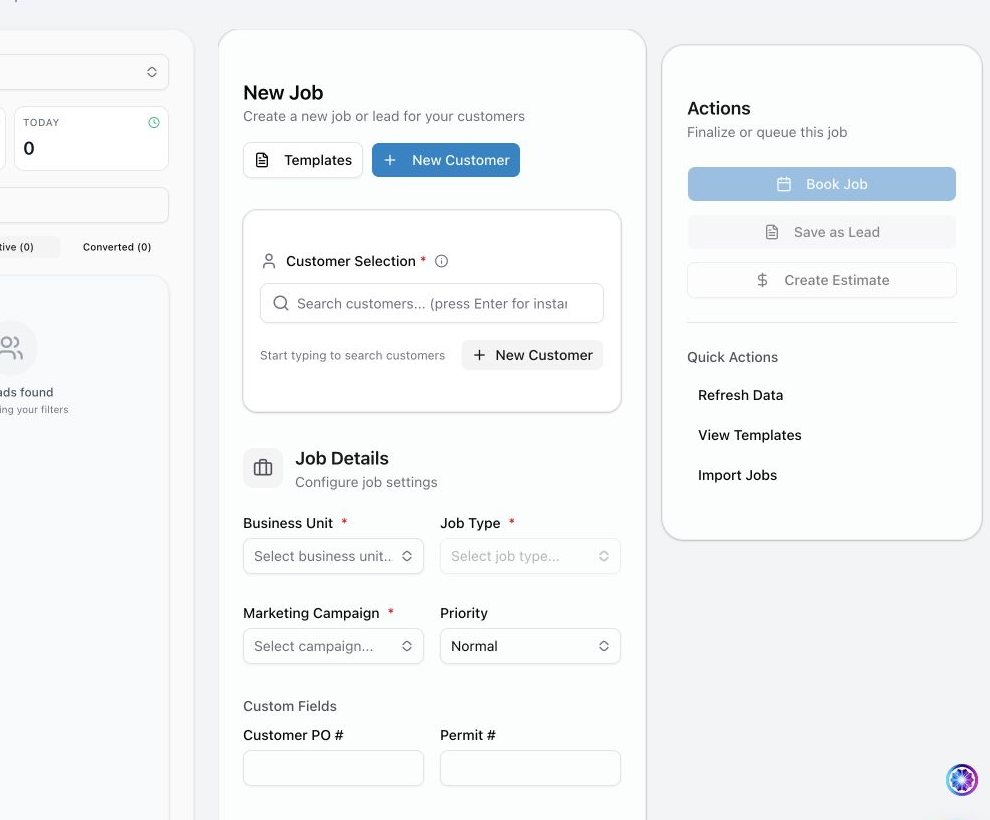 New Job sections for Job Details, Scheduling, Additional Settings, and Actions.