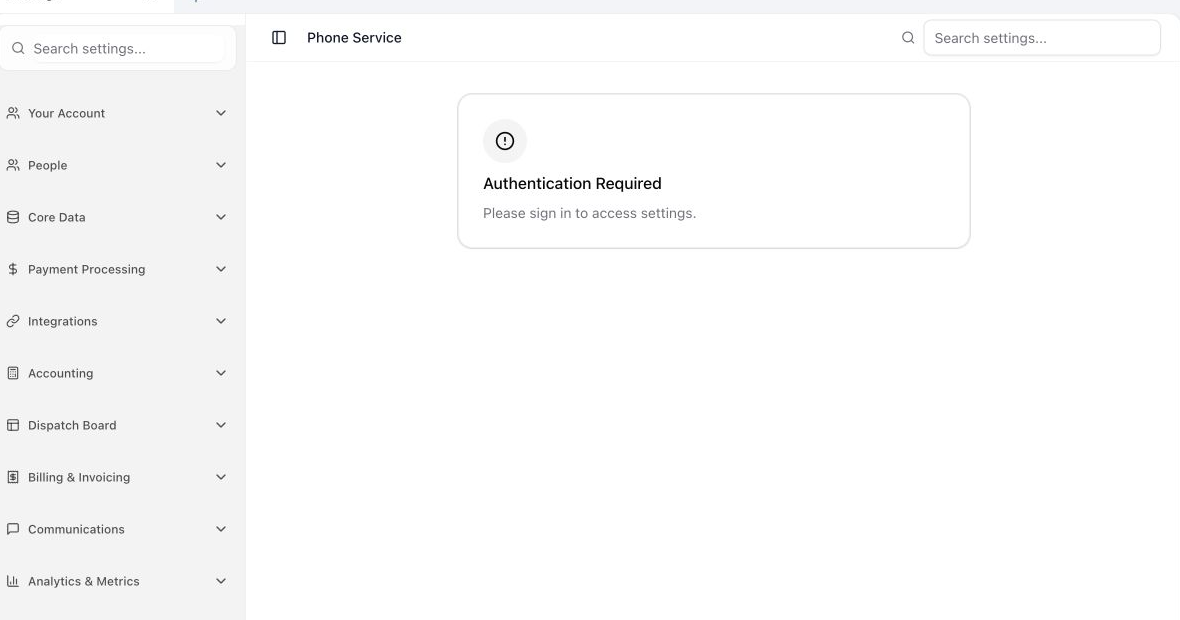 The Phone Numbers tab with Main Company Line, number usage, Add Another Number, and line actions.